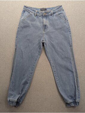 DenimCoLab Tapered Jogger Jeans Womens XL Blue Light Wash High Rise Cuffed